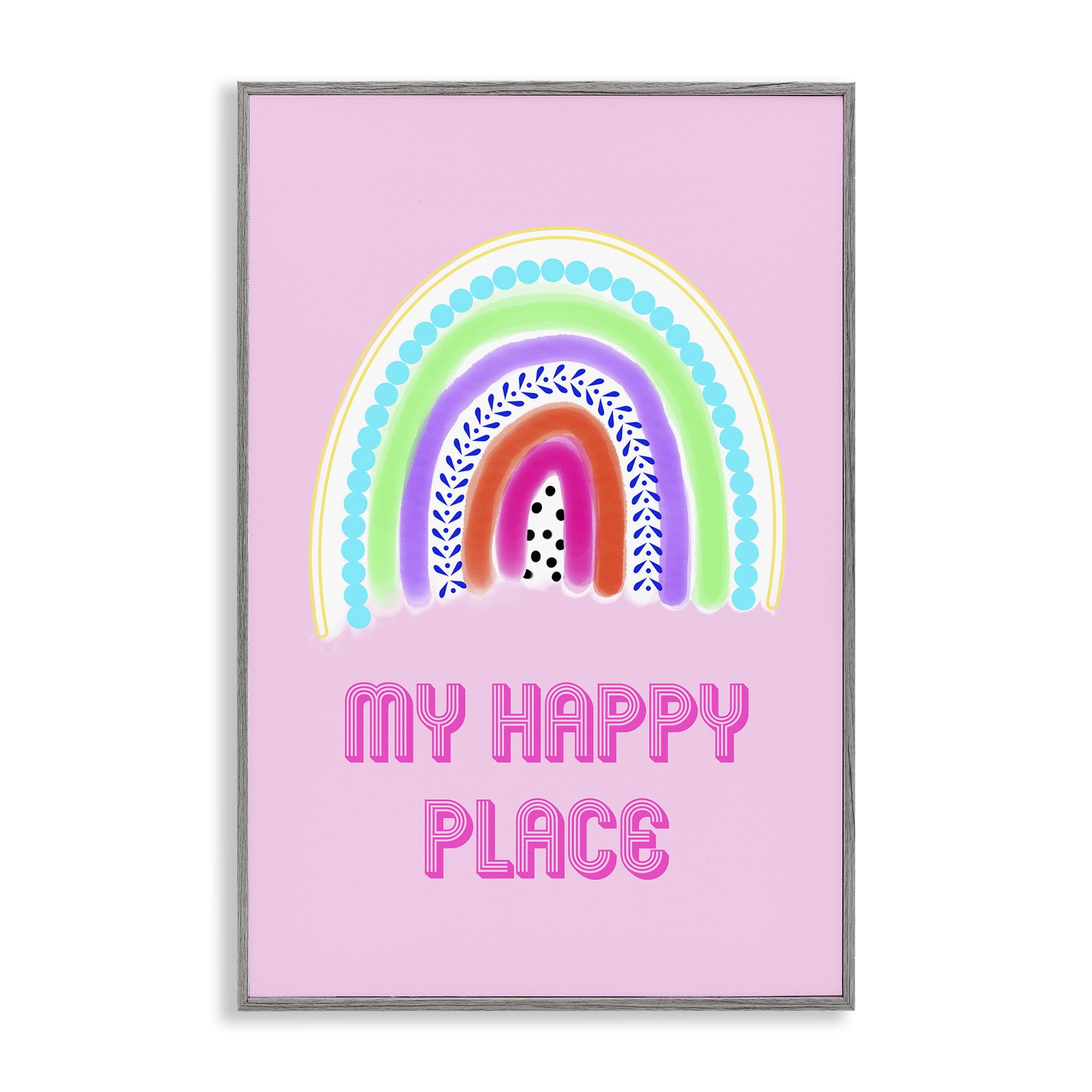 Stupell Industries Happy Place Dotted Rainbow Gray Framed Giclee Art, design by Pooja Dave