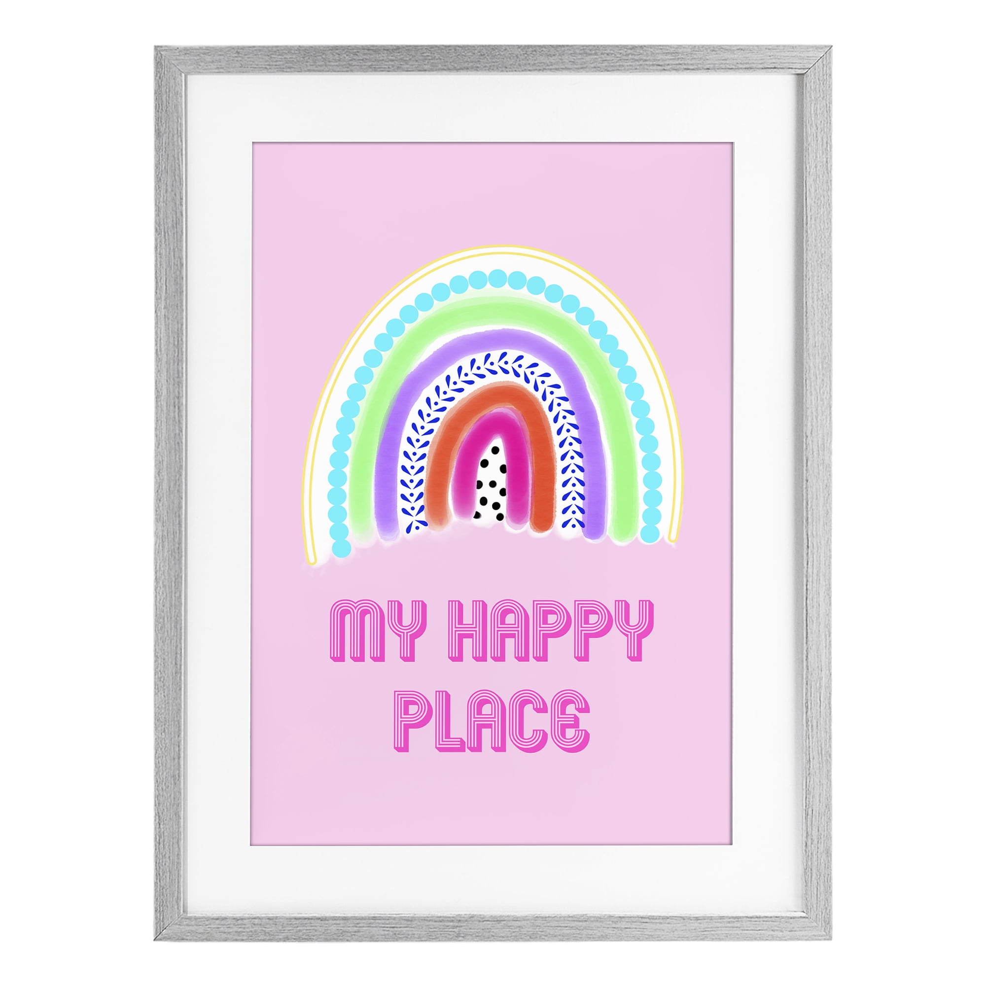 Stupell Industries Happy Place Dotted Rainbow Gray Framed Print Under Glass, design by Pooja Dave