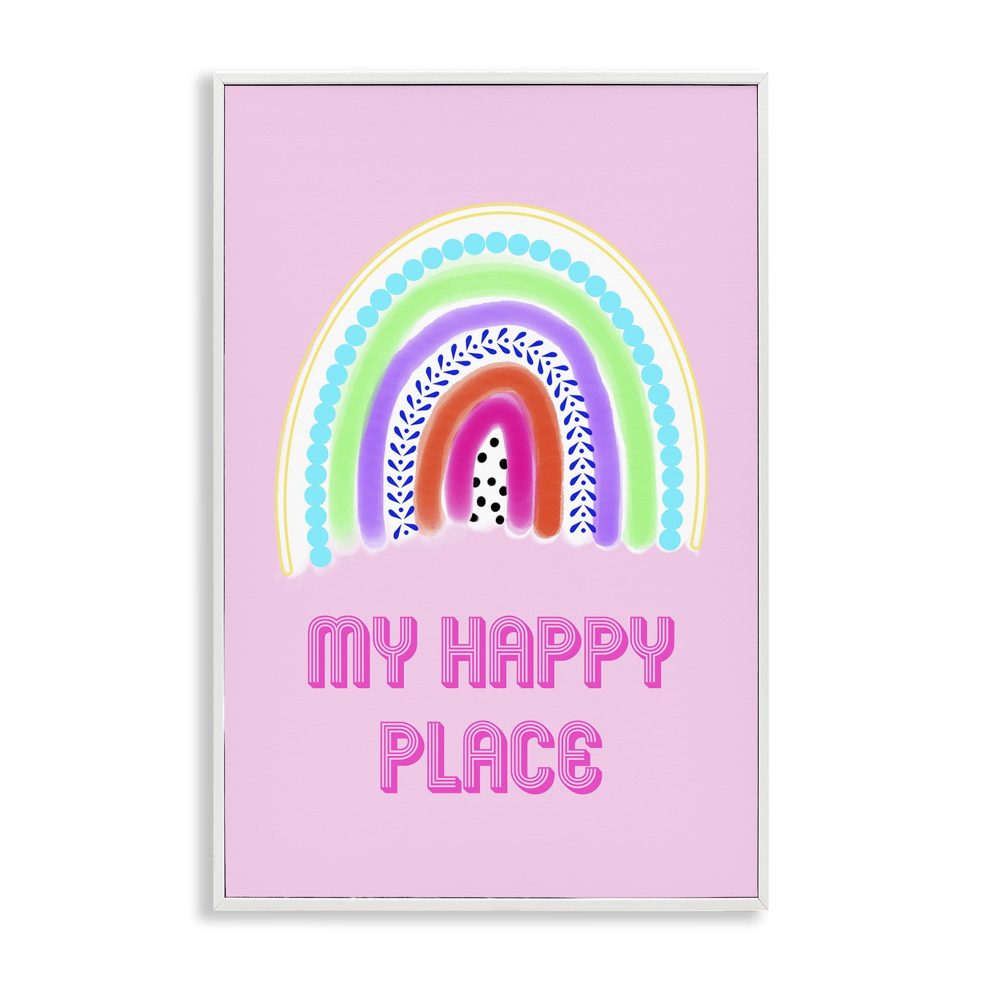 Stupell Industries Happy Place Dotted Rainbow White Framed Giclee Art, design by Pooja Dave