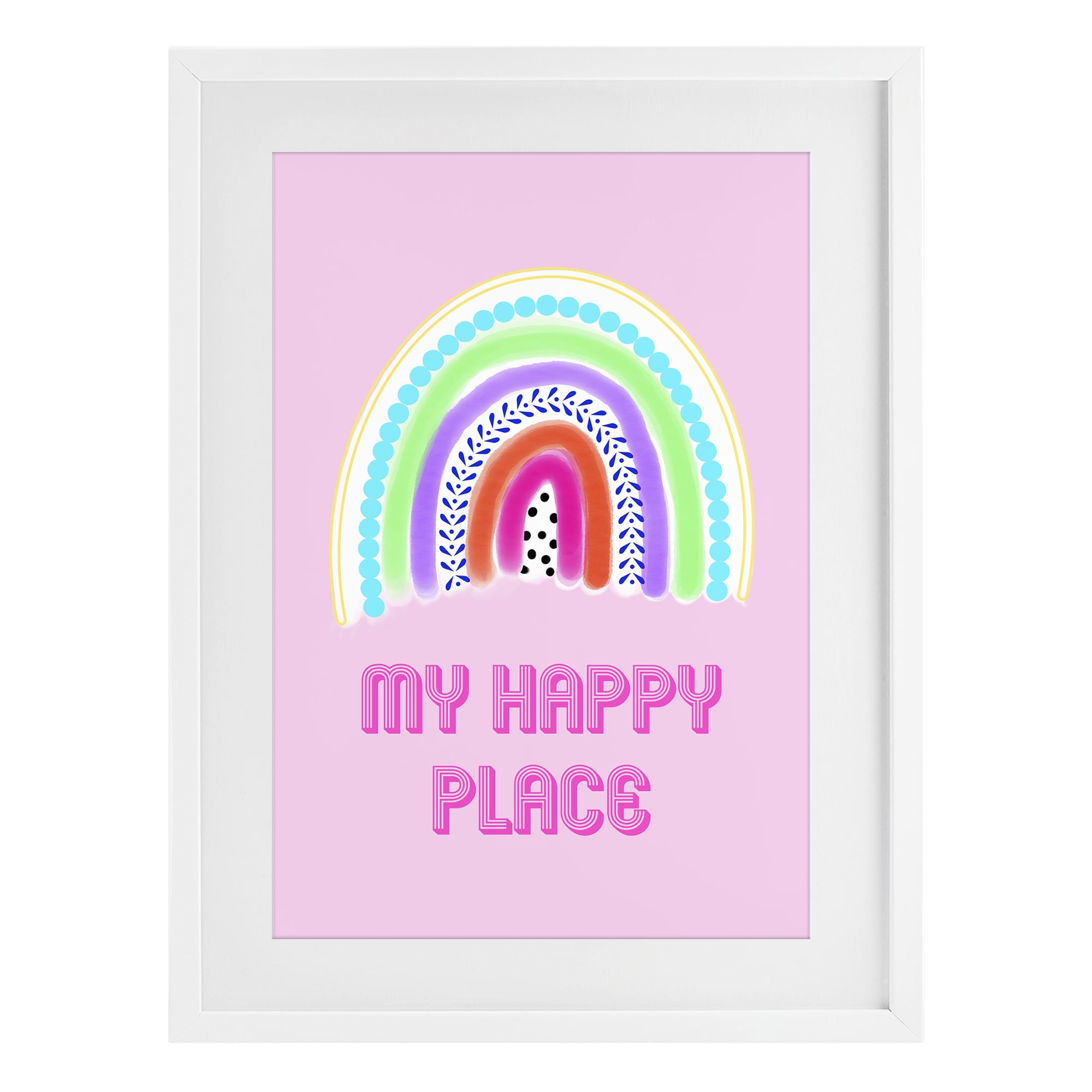 Stupell Industries Happy Place Dotted Rainbow White Framed Print Under Glass, design by Pooja Dave