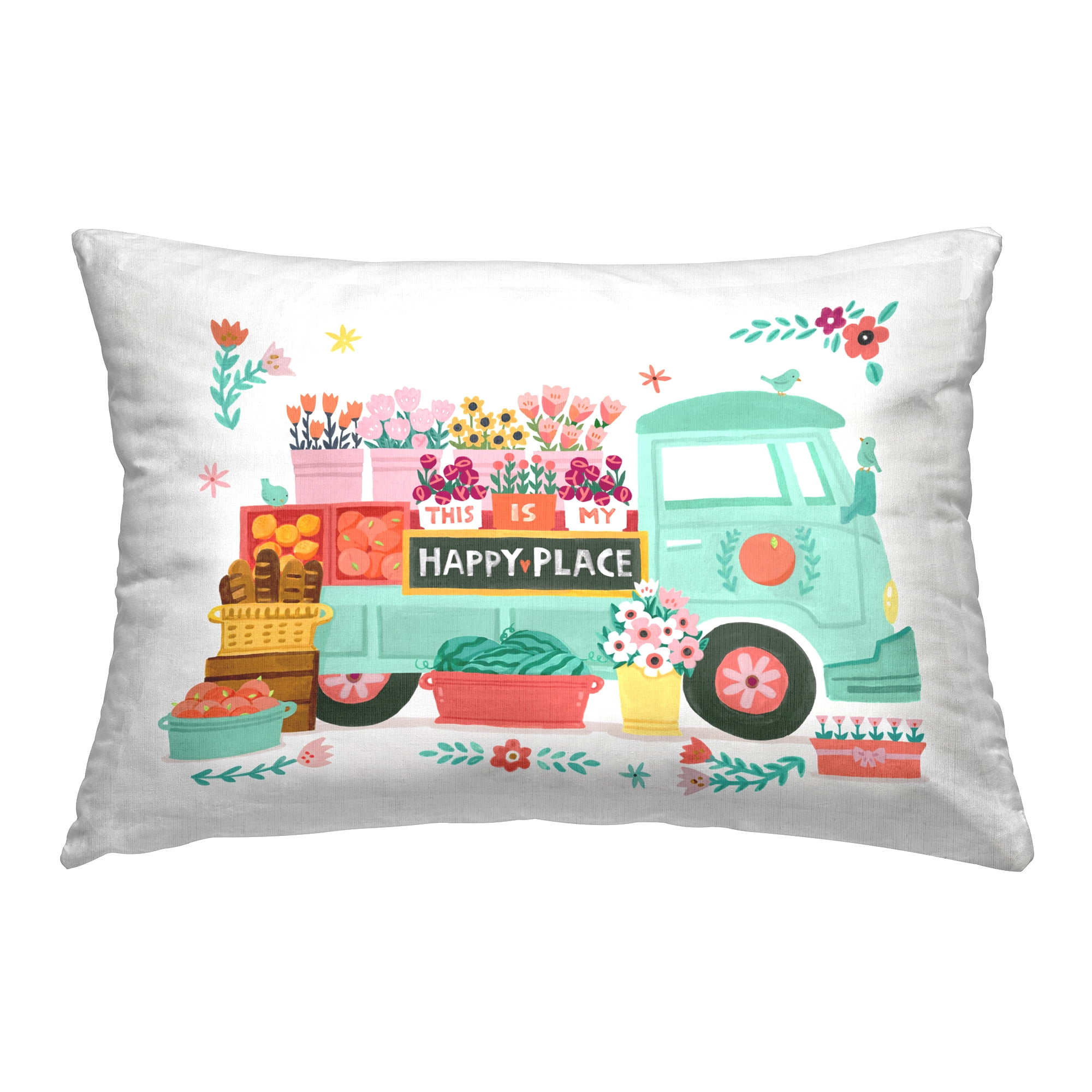 Stupell Industries Happy Place Flower Truck Decorative Printed Throw Pillow Design by Irene Chan.