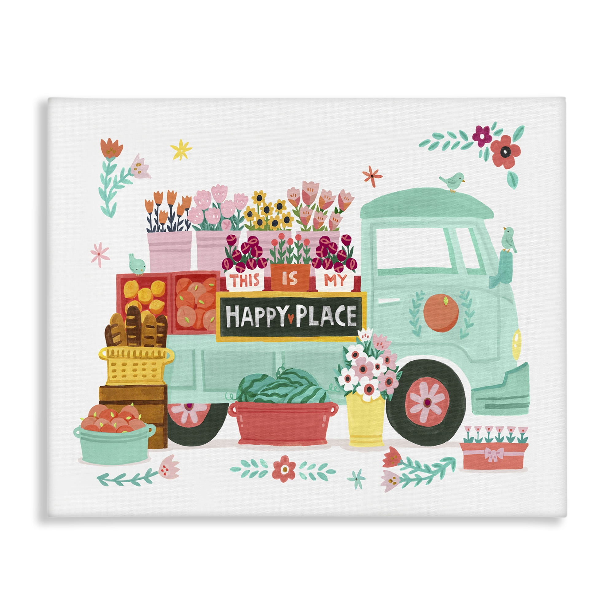 Stupell Industries Happy Place Flower Truck Plants & Flowers Painting Wrapped Canvas Art Print Wall Art, 30 x 24