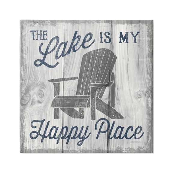 Stupell Industries Happy Place Lake Phrase Inspirational Painting Gallery Wrapped Canvas Print Wall Art, 17 x 17