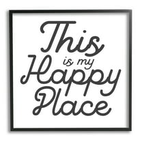 Stupell Industries Happy Place Typography Graphic Art Black Framed Art Print Wall Art, Design by Daphne Polselli