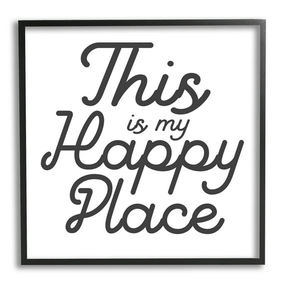 Stupell Industries Happy Place Typography Graphic Art Black Framed Art Print Wall Art, Design by Daphne Polselli