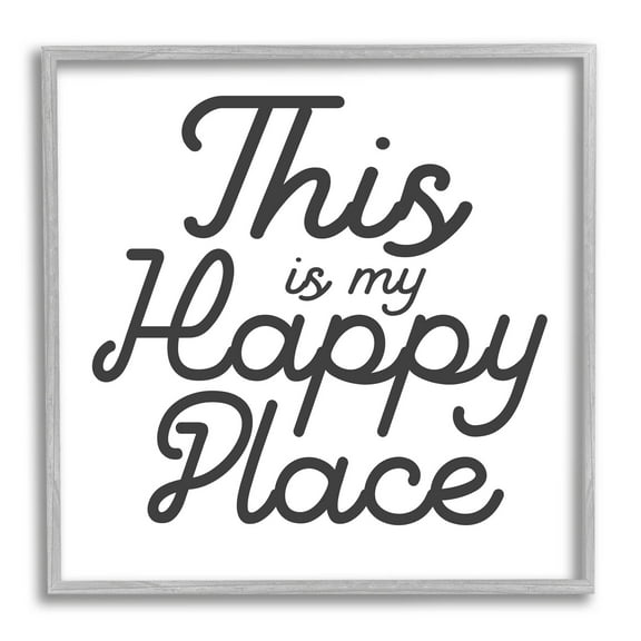 Stupell Industries Happy Place Typography Graphic Art Gray Framed Art Print Wall Art, Design by Daphne Polselli