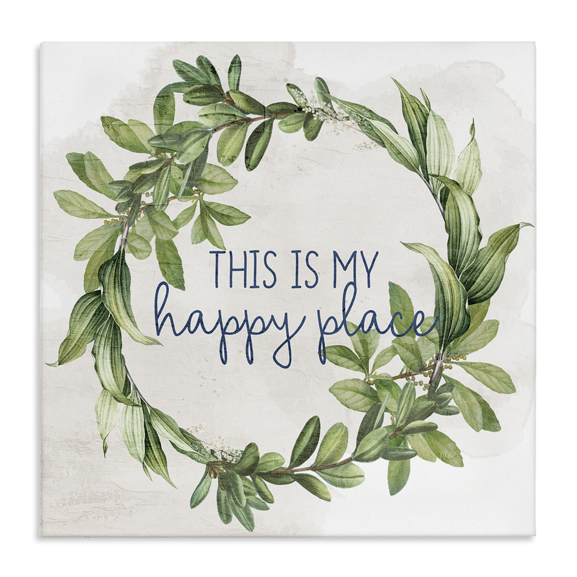 Stupell Industries Happy Place Wreath Plants & Flowers Painting Wrapped Canvas Art Print Wall Art, 24 x 24