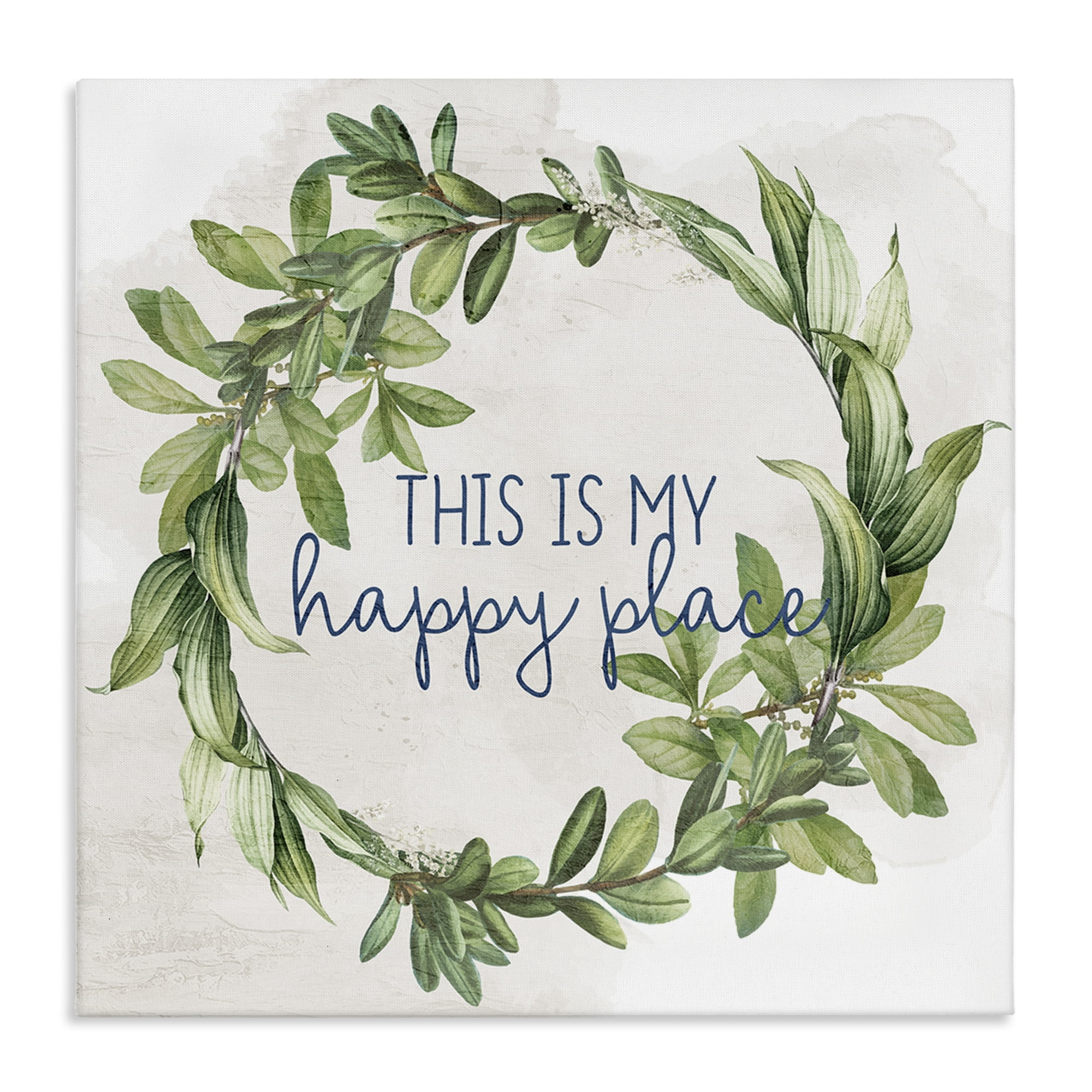 Stupell Industries Happy Place Wreath Plants & Flowers Painting Wrapped Canvas Art Print Wall Art, 36 x 36