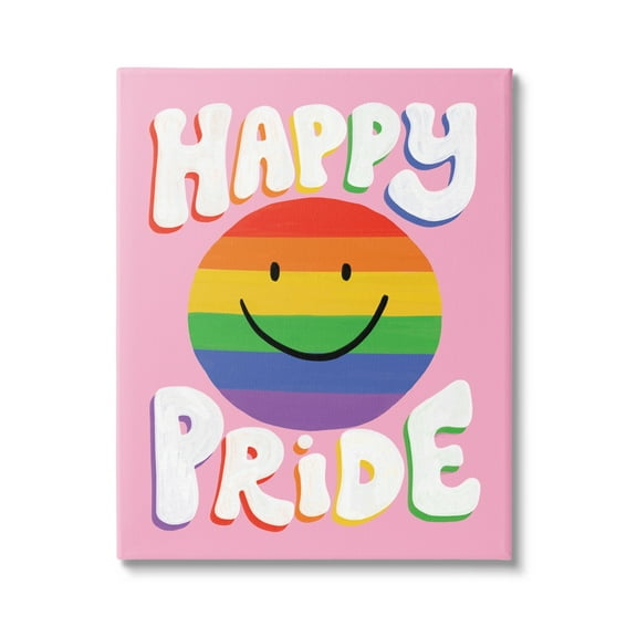 Stupell Industries Happy Pride Retro Rainbow Smiley Holiday Painting Gallery Wrapped Canvas Print Wall Art