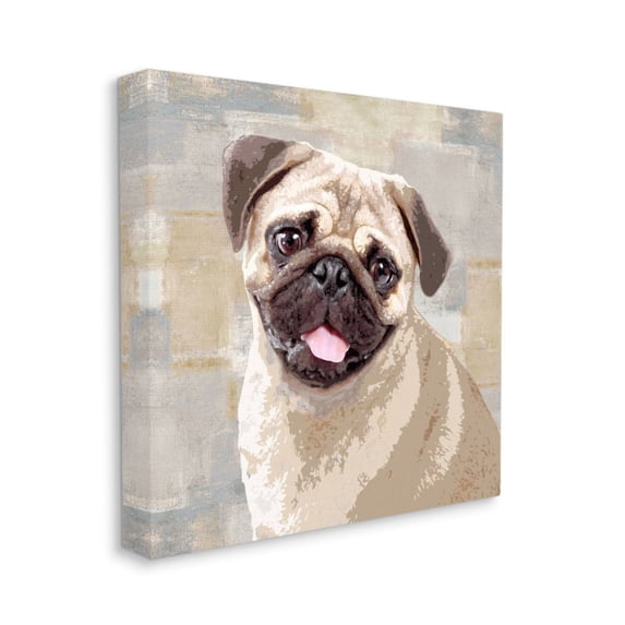Stupell Industries Happy Pug Dog Beige Grey Patchwork Pattern Design by Keri Rodgers, 30" x 30"
