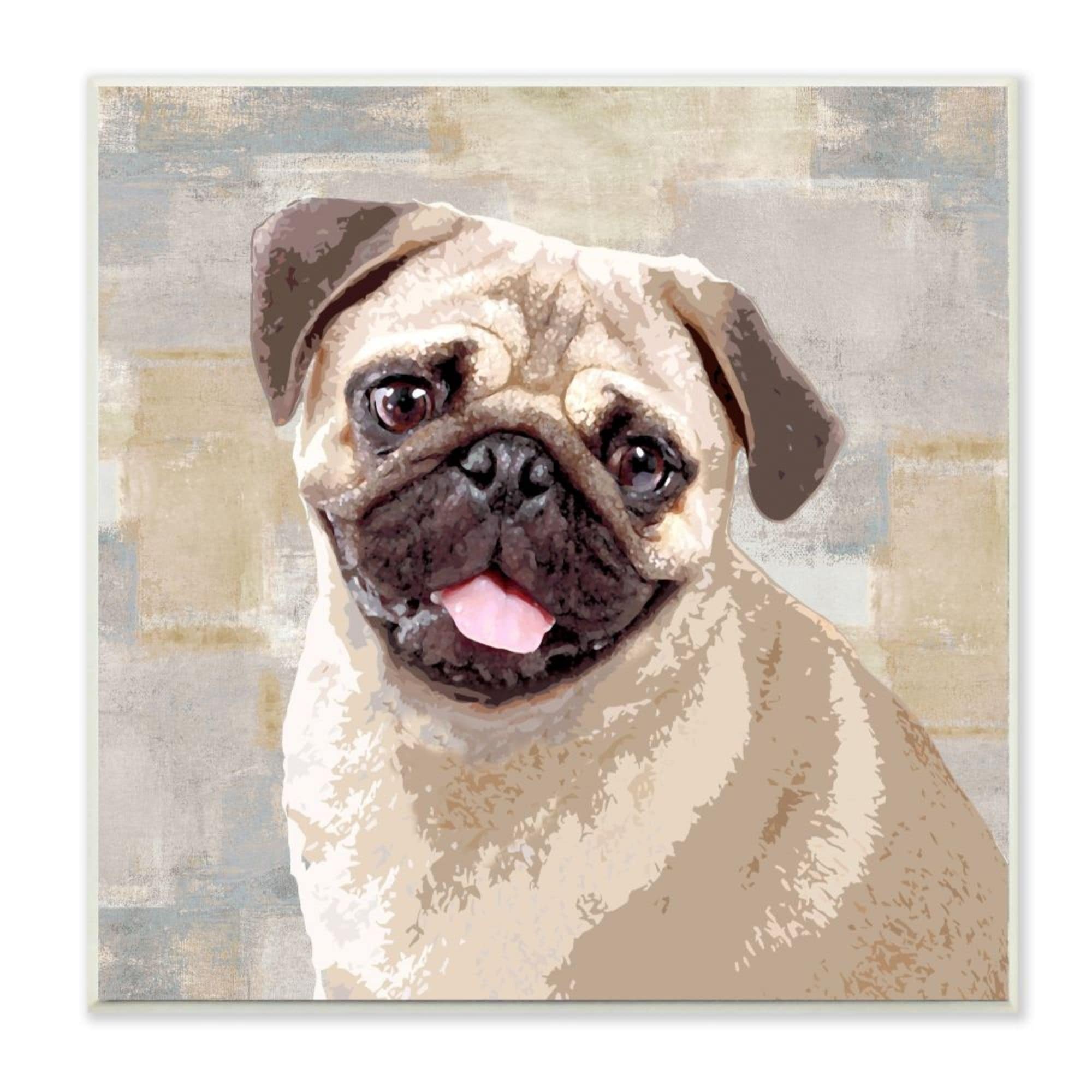 Stupell Industries Happy Pug Dog Beige Grey Patchwork Pattern Design by Keri Rodgers