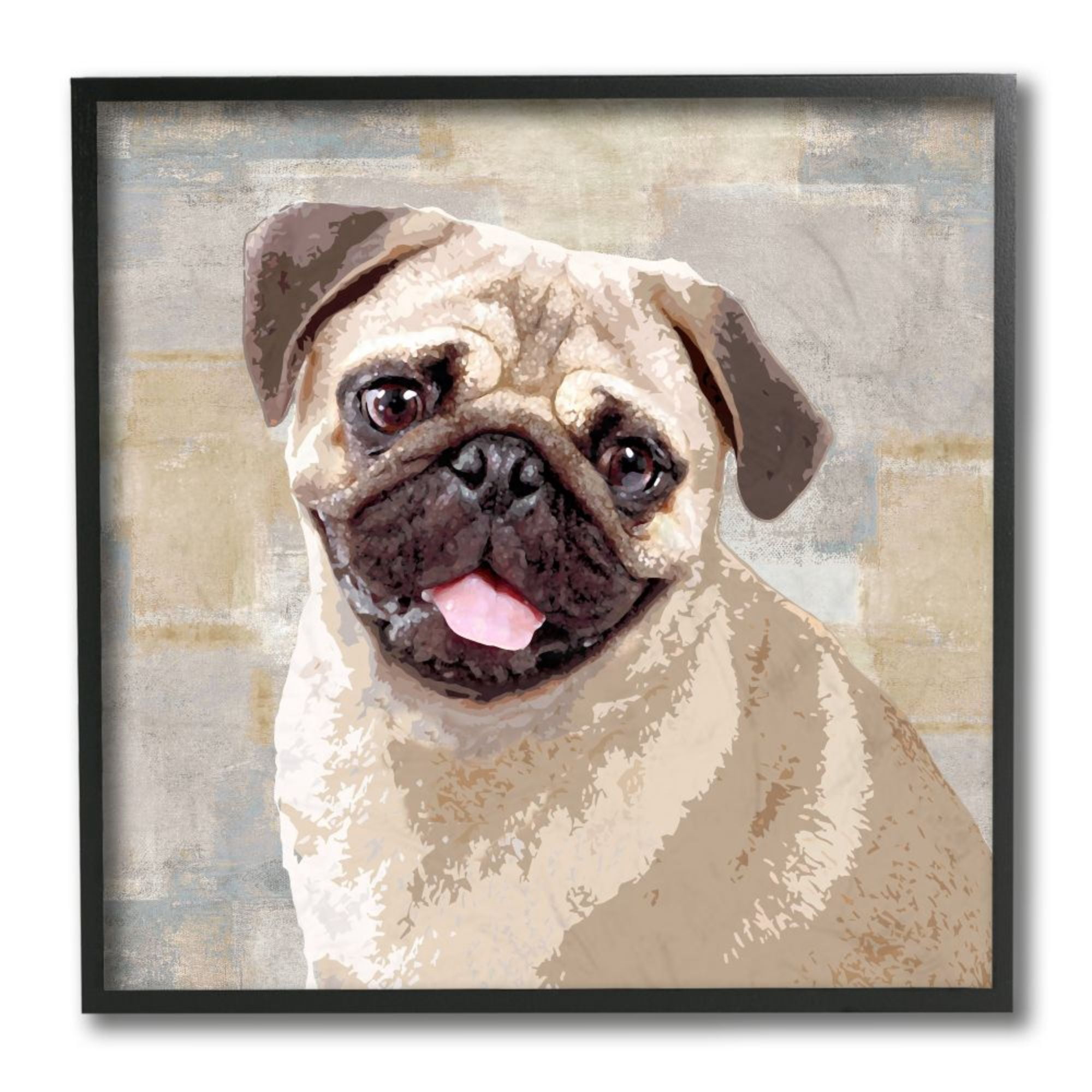 Stupell Industries Happy Pug Dog Beige Grey Patchwork Pattern Design by Keri Rodgers