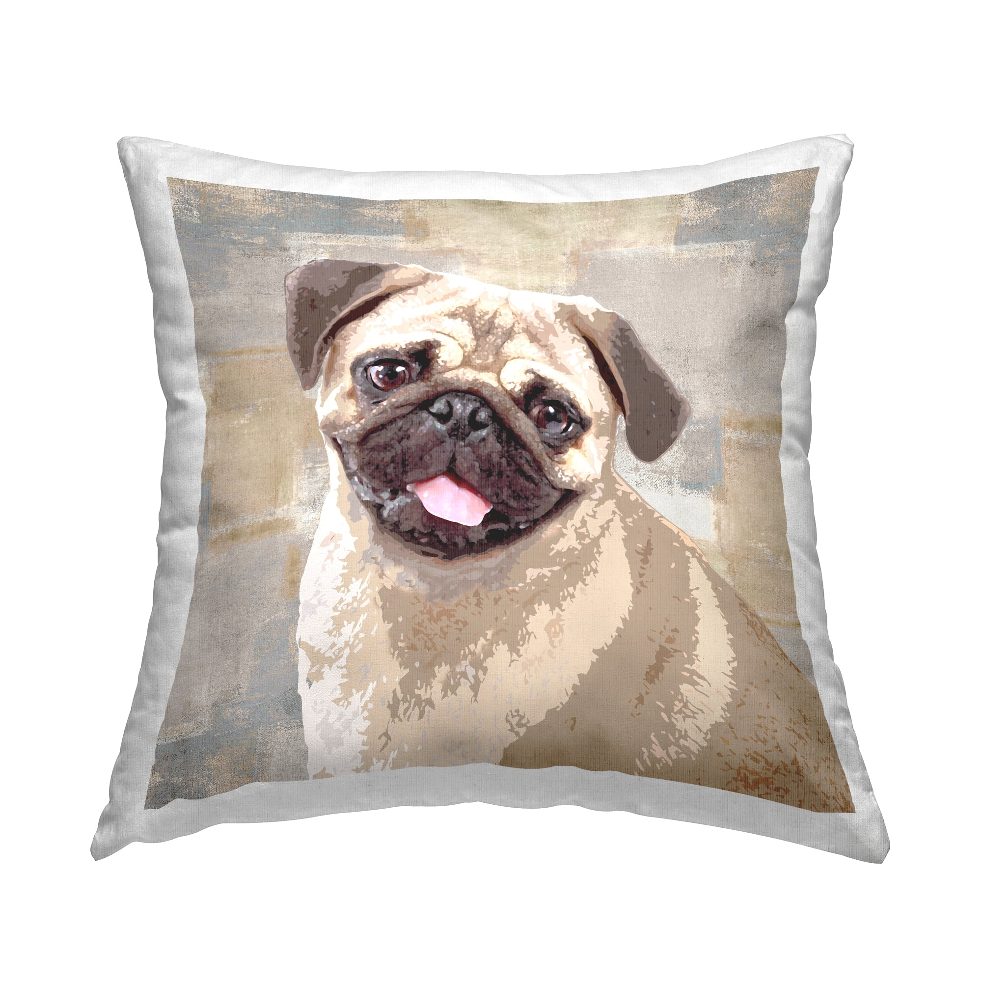 Stupell Industries Happy Pug Dog Patchwork Pattern Contemporary Beige,18 x 7 x 18 Decorative Pillows