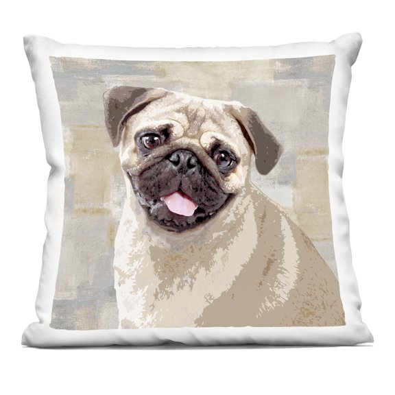Stupell Ind - Happy Pug Dog Beige Grey Patchwork Pattern Indoor Pillow by Keri Rodgers