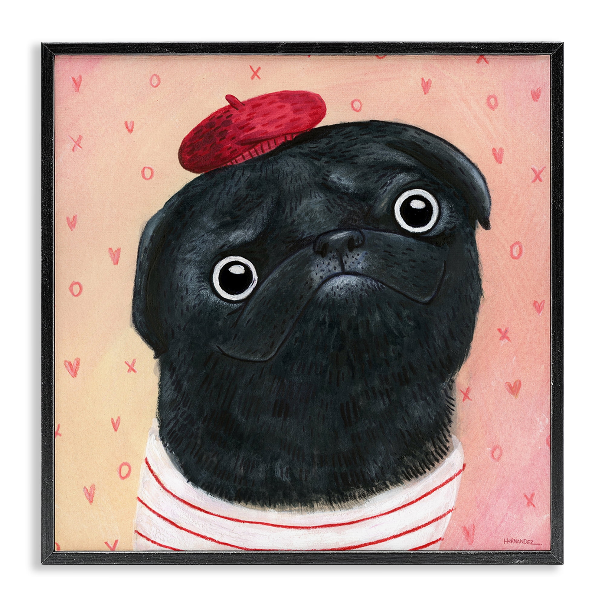 Stupell Industries Happy Pug In Paris Animals Painting Black Framed Art Print Wall Art, 12 x 12