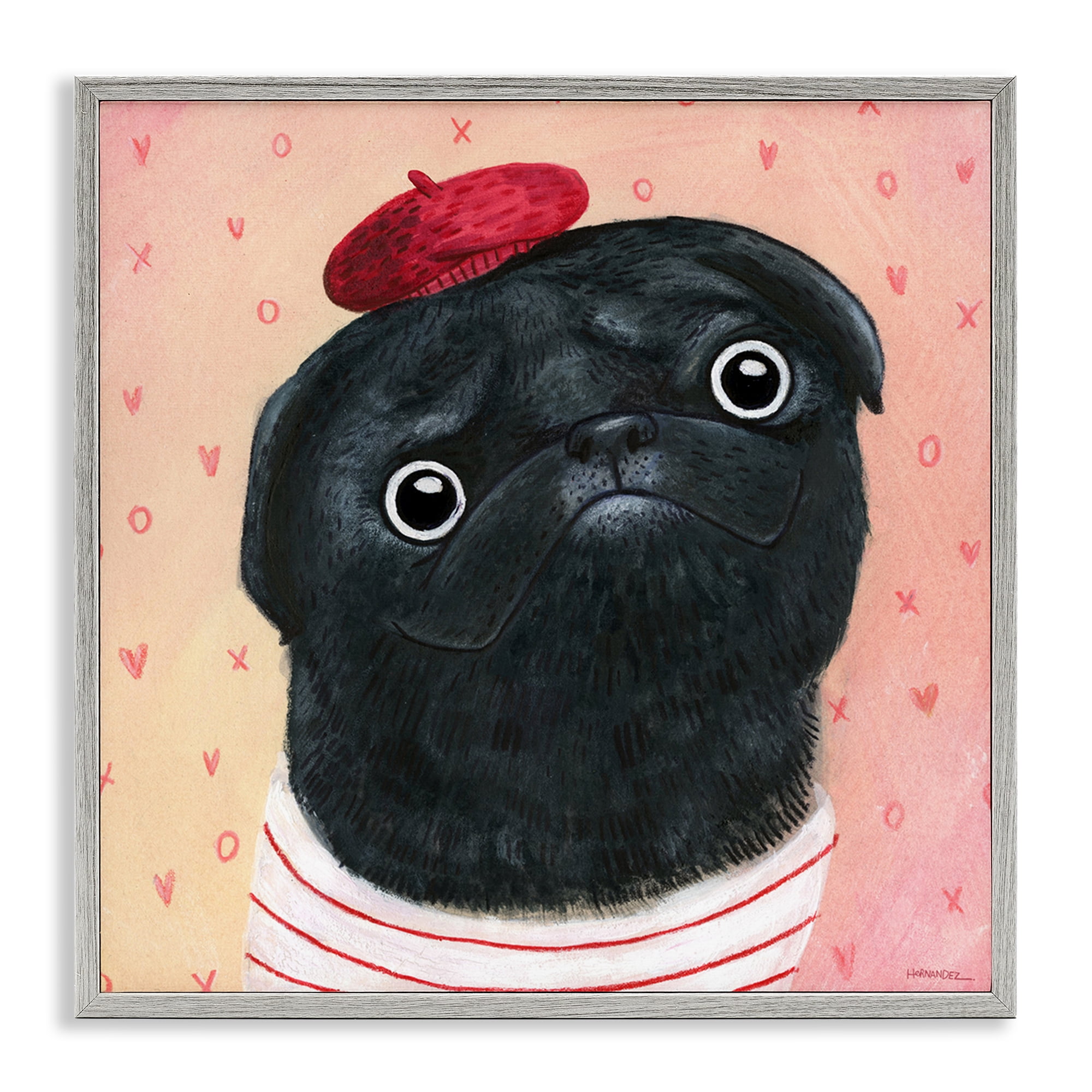 Stupell Industries Happy Pug In Paris Animals Painting Gray Framed Art Print Wall Art, 17 x 17