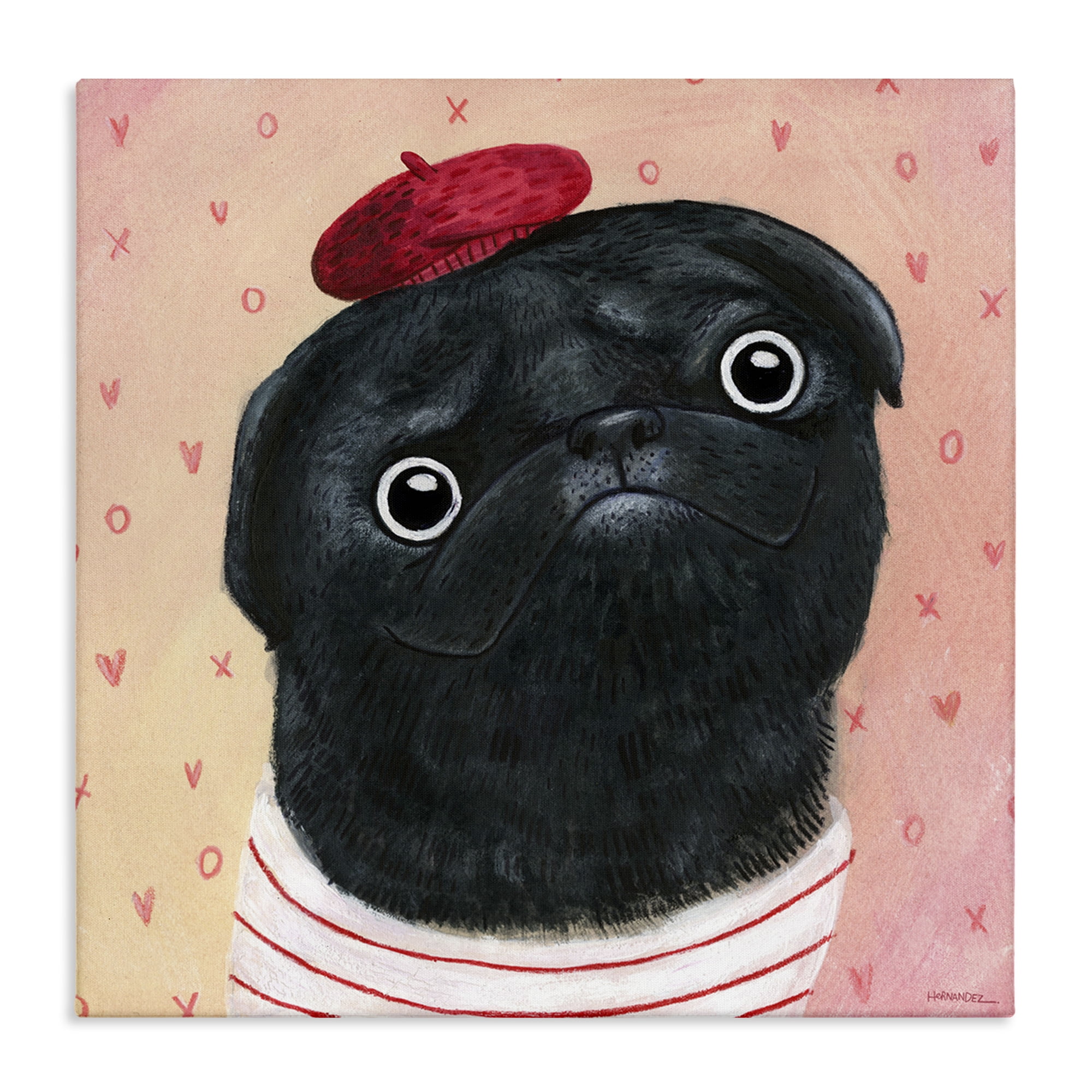 Stupell Industries Happy Pug In Paris Animals Painting Wrapped Canvas Art Print Wall Art, 36 x 36