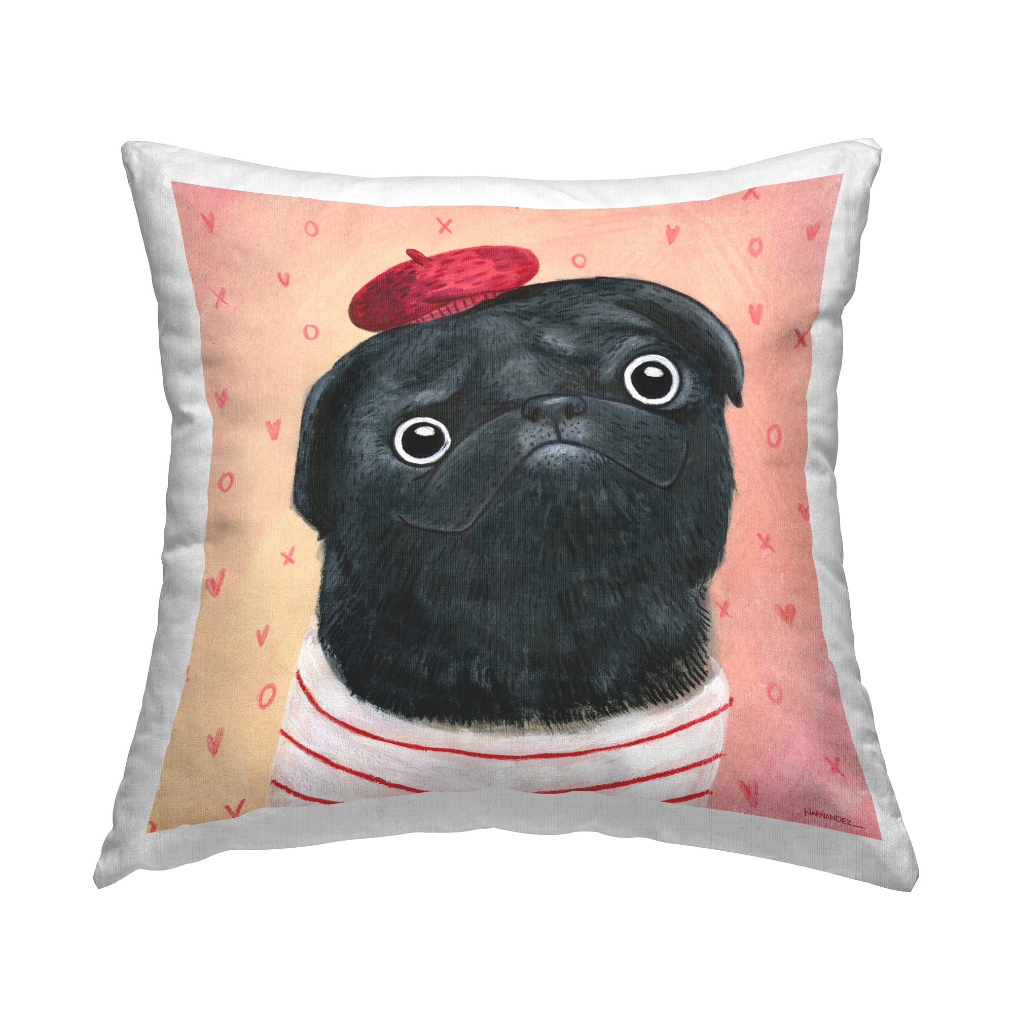 Stupell Industries Happy Pug In Paris Decorative Printed Throw Pillow Design by Leeza Hernandez.