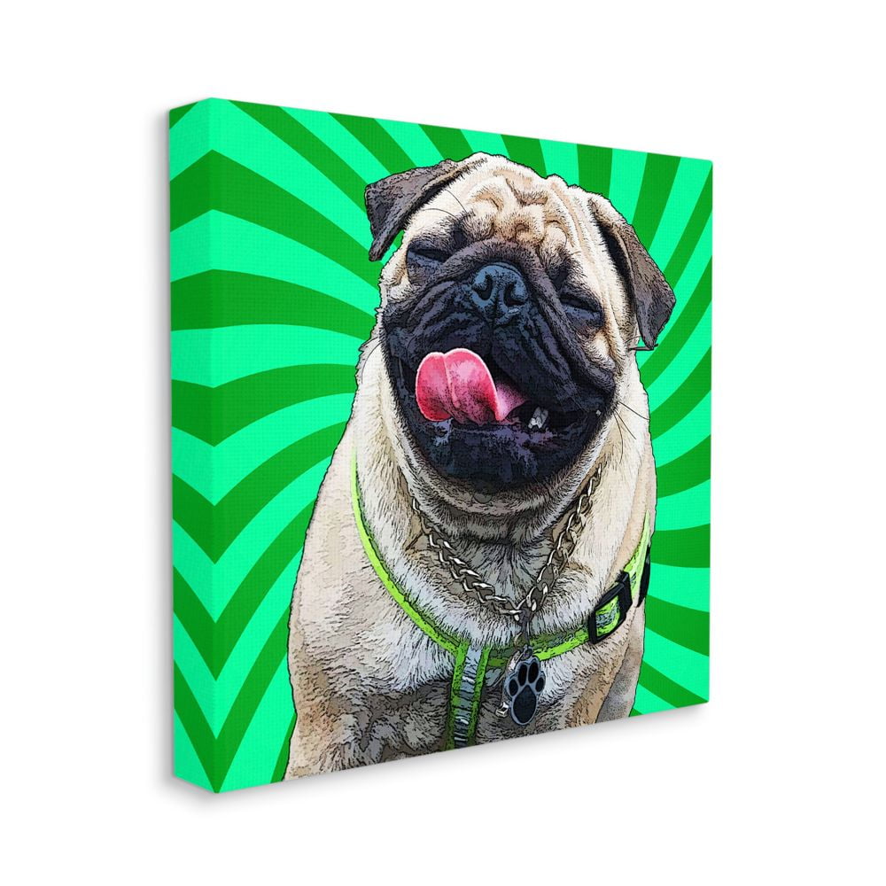 Stupell Industries Happy Pug Portrait over Vibrant Green Spirals Designed by Kim Curinga