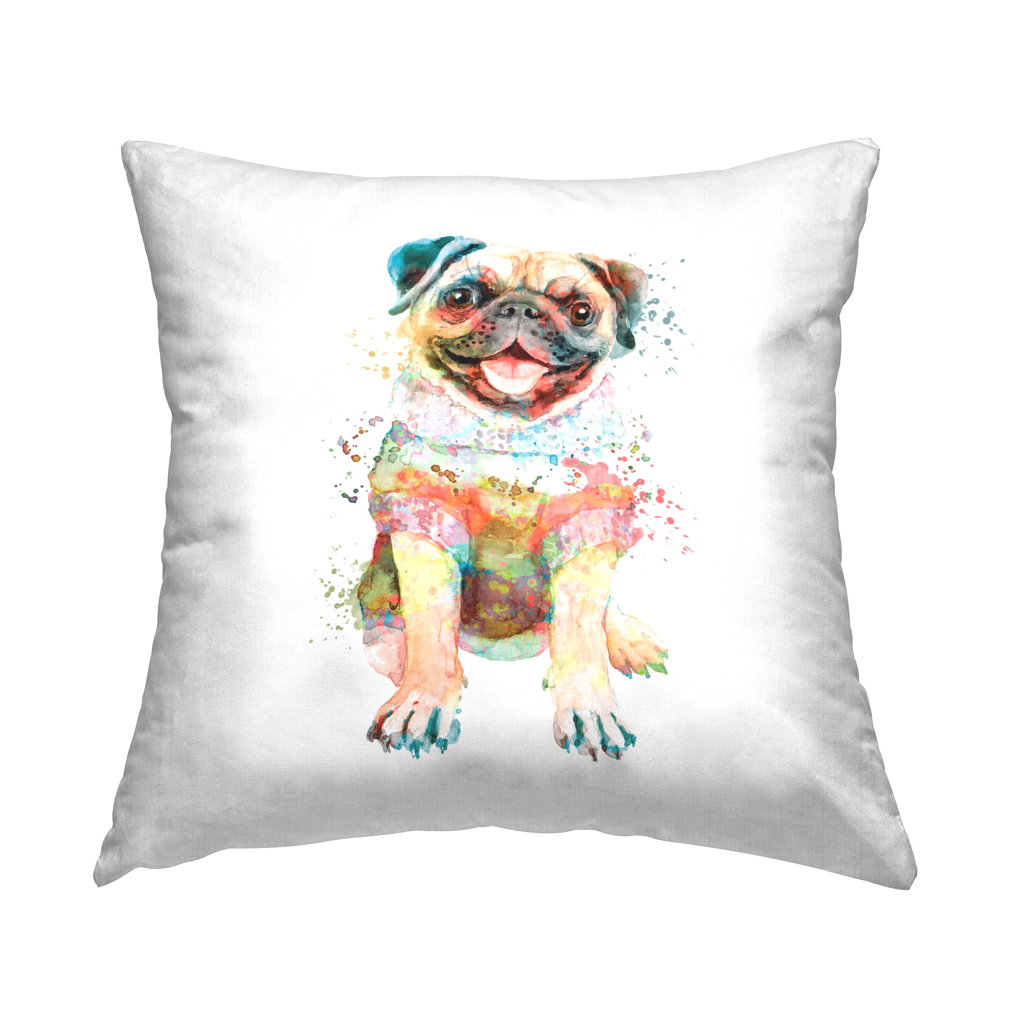 Stupell Industries Happy Pug in Sweater Square Decorative Printed Throw Pillow Design By Artsy Sally, 18 x 18