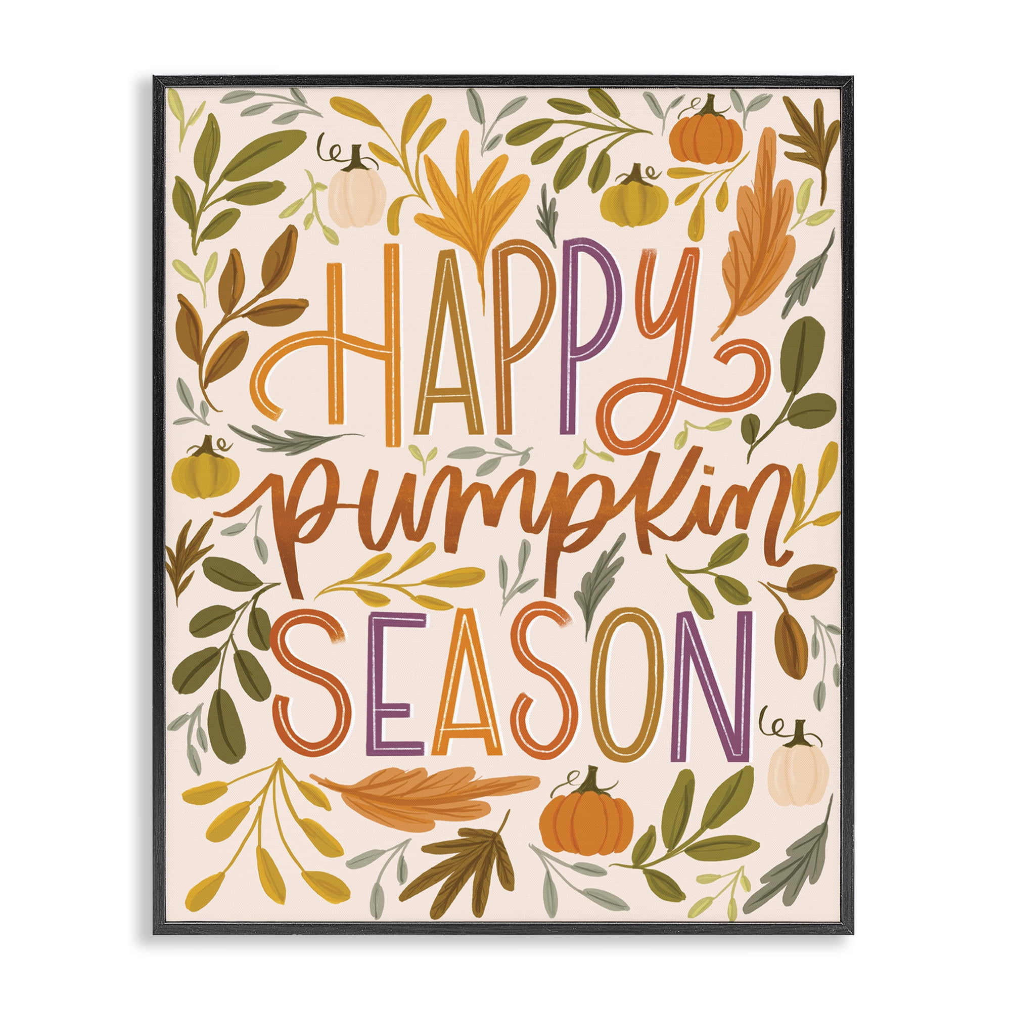 Stupell Industries Happy Pumpkin Season Plants & Flowers Painting Black Framed Art Print Wall Art, 16 x 20