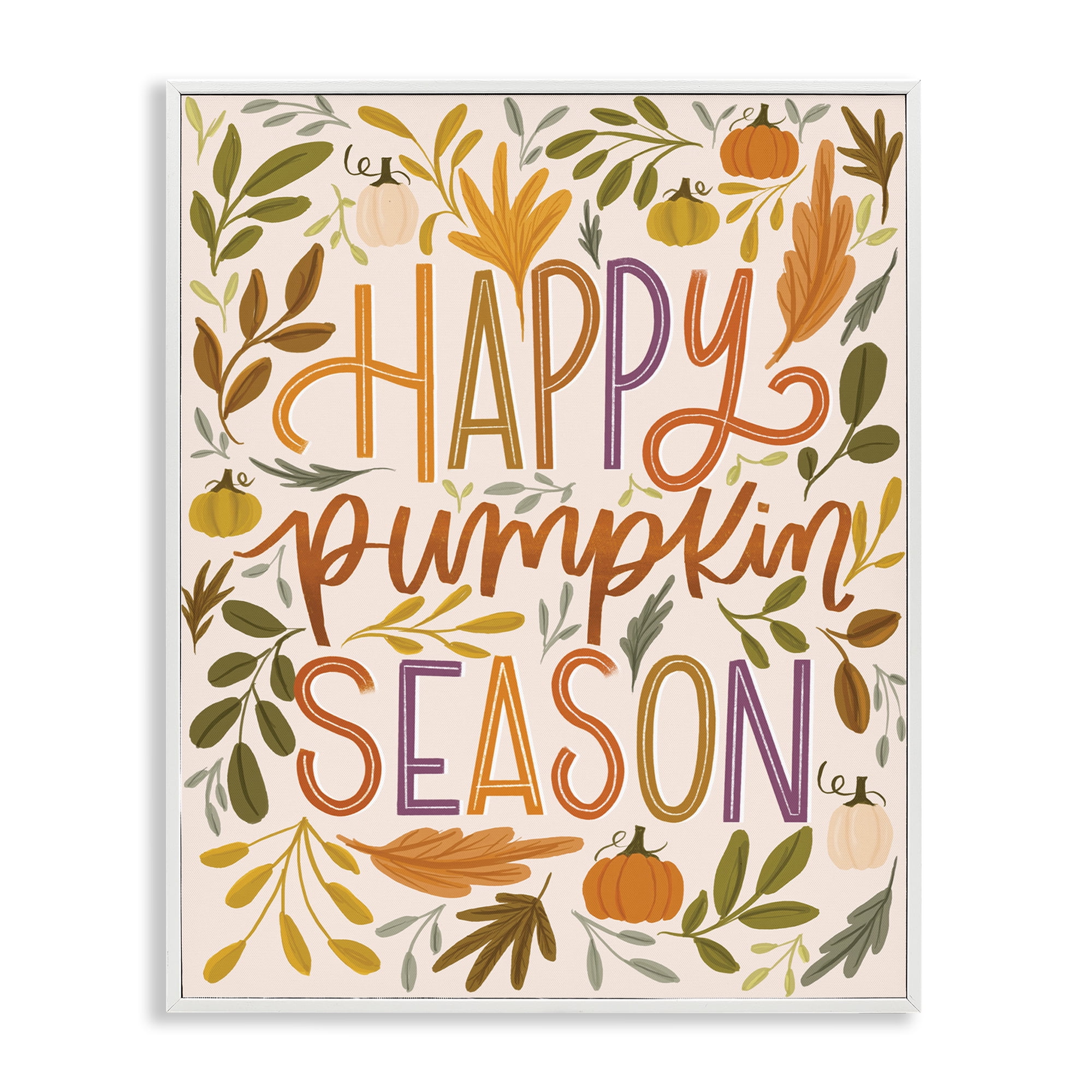 Stupell Industries Happy Pumpkin Season Plants & Flowers Painting White Framed Art Print Wall Art, 11 x 14