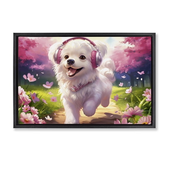 Stupell Industries Happy Puppy On A Walk Black Framed Floater Canvas Wall Art design by Image World, 17 x 25