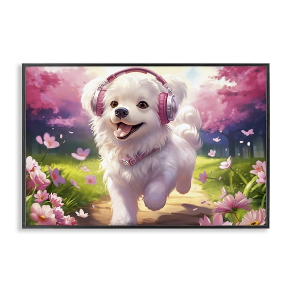 Stupell Industries Happy Puppy On A Walk Black Framed Giclee Art design by Image World, 12 x 18