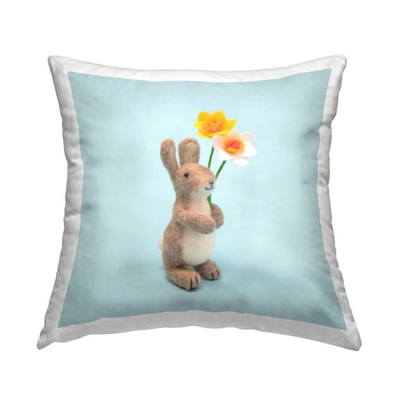 Stupell Industries Happy Rabbit Spring Daffodil Square Decorative Printed Throw Pillow, 18 x 18,