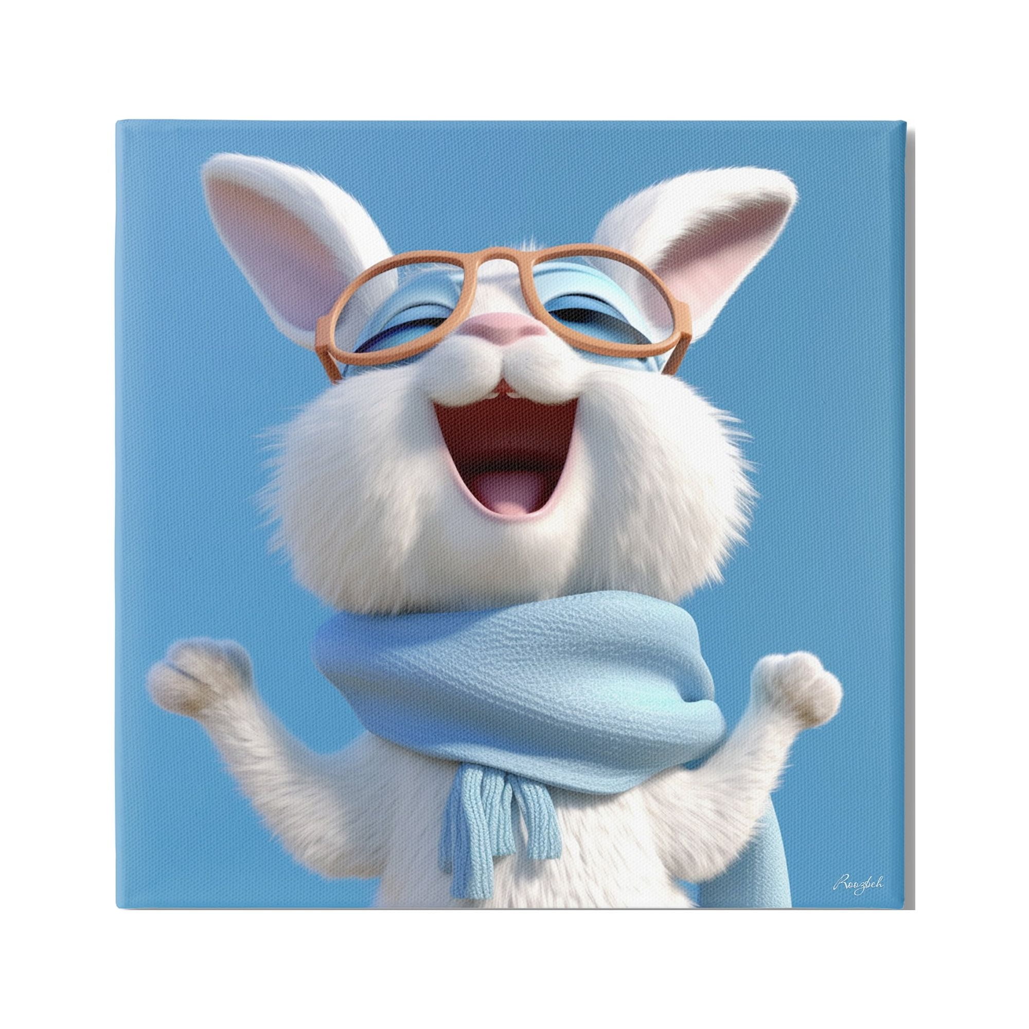 Stupell Industries Happy Rabbit in Blue Animals & Insects Painting Gallery Wrapped Canvas Art Print Wall Art, 17 x 17