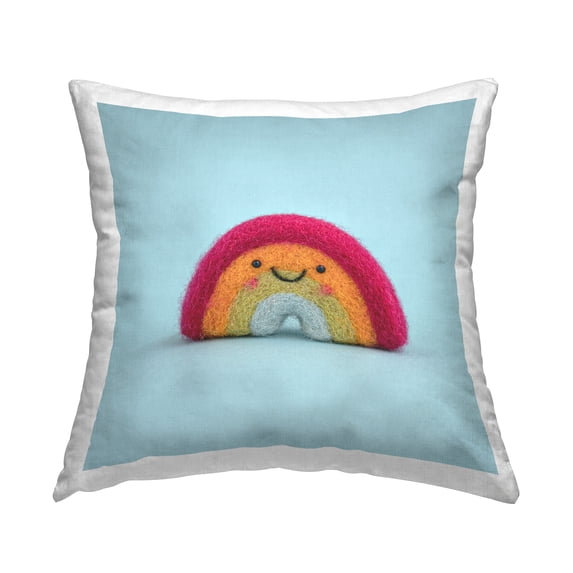 Stupell Industries Happy Rainbow Blue Background Printed Throw Pillow Design by Lemon & Sugar