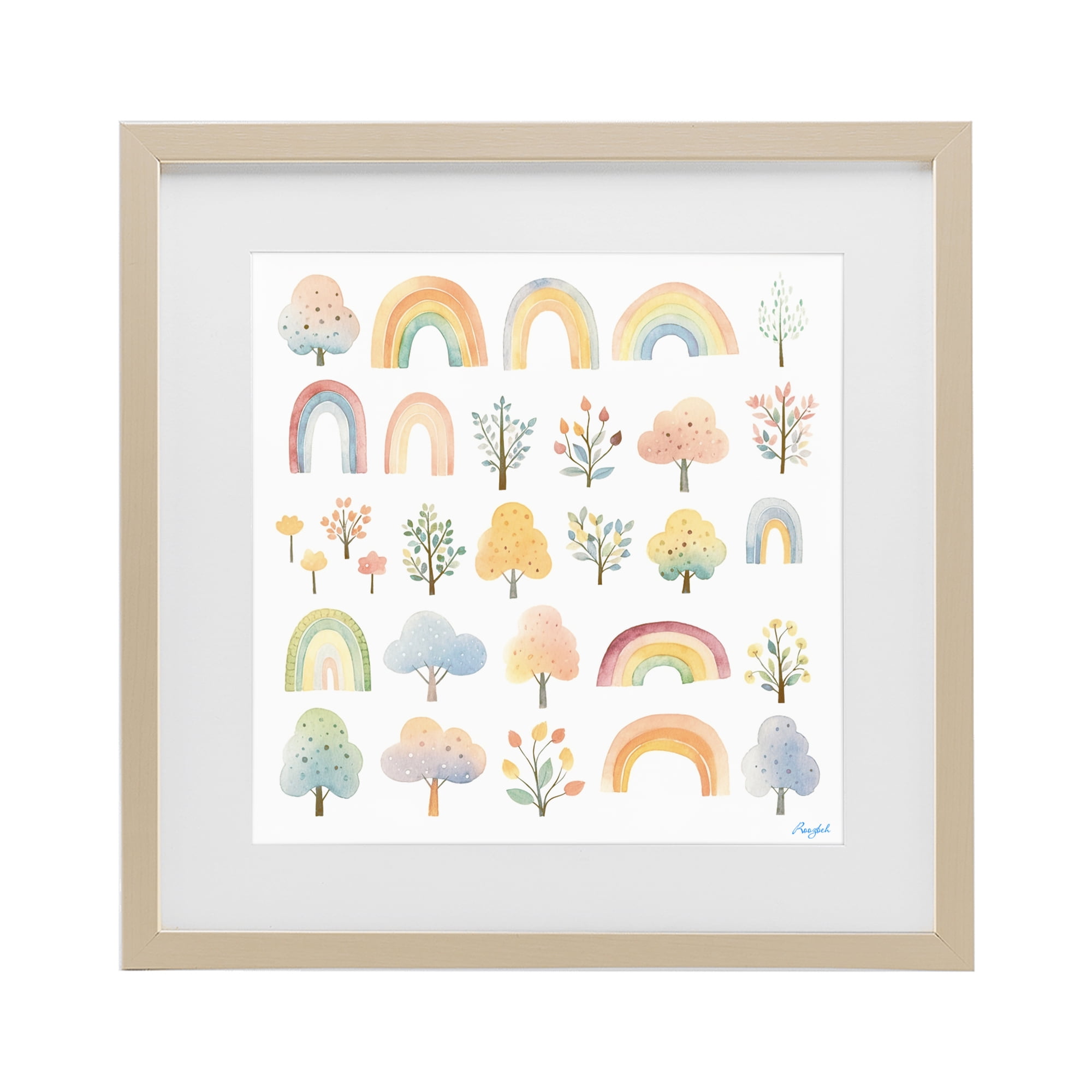 Stupell Industries Happy Rainbows & Foliage Birch Framed Print Under Glass, design by Roozbeh