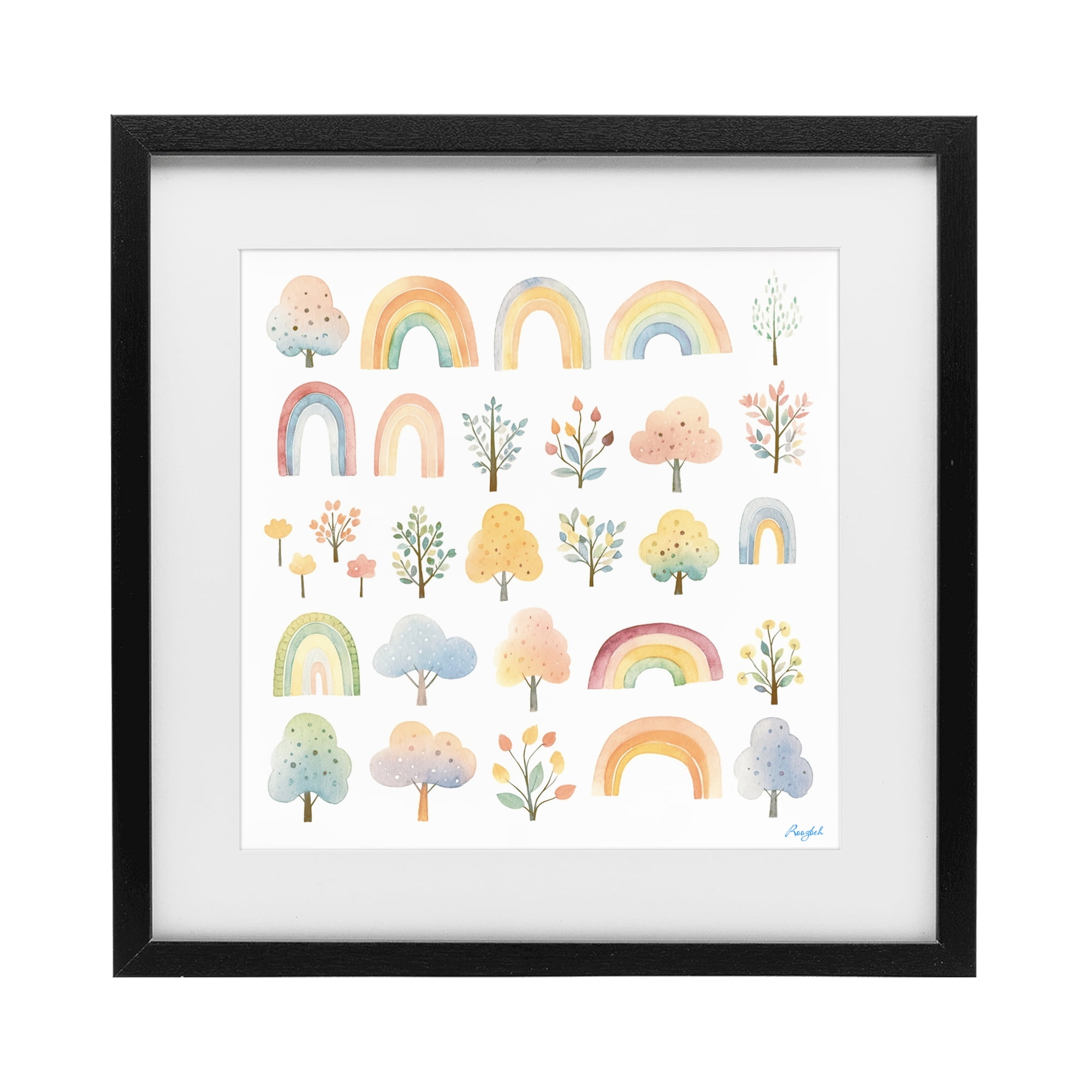 Stupell Industries Happy Rainbows & Foliage Black Framed Print Under Glass, design by Roozbeh