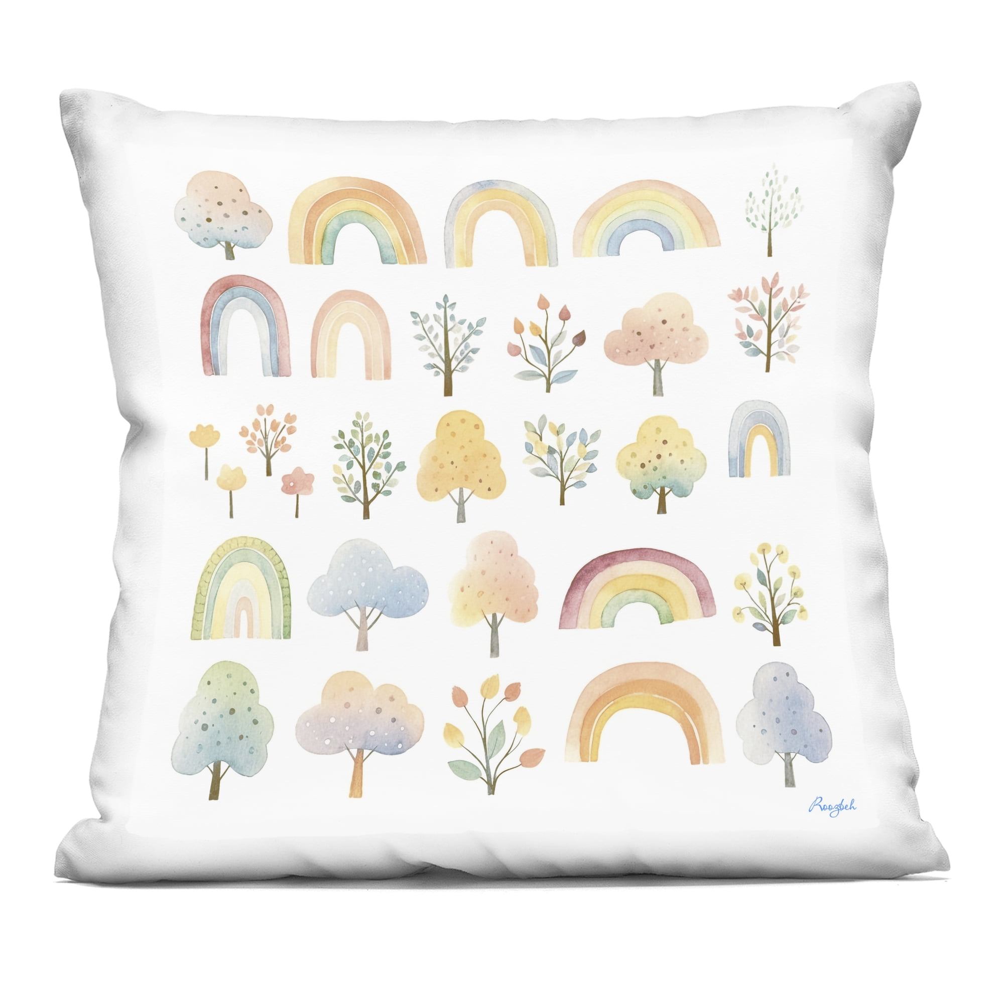 Stupell Industries Happy Rainbows & Foliage Decorative Printed Throw Pillow, design by Roozbeh