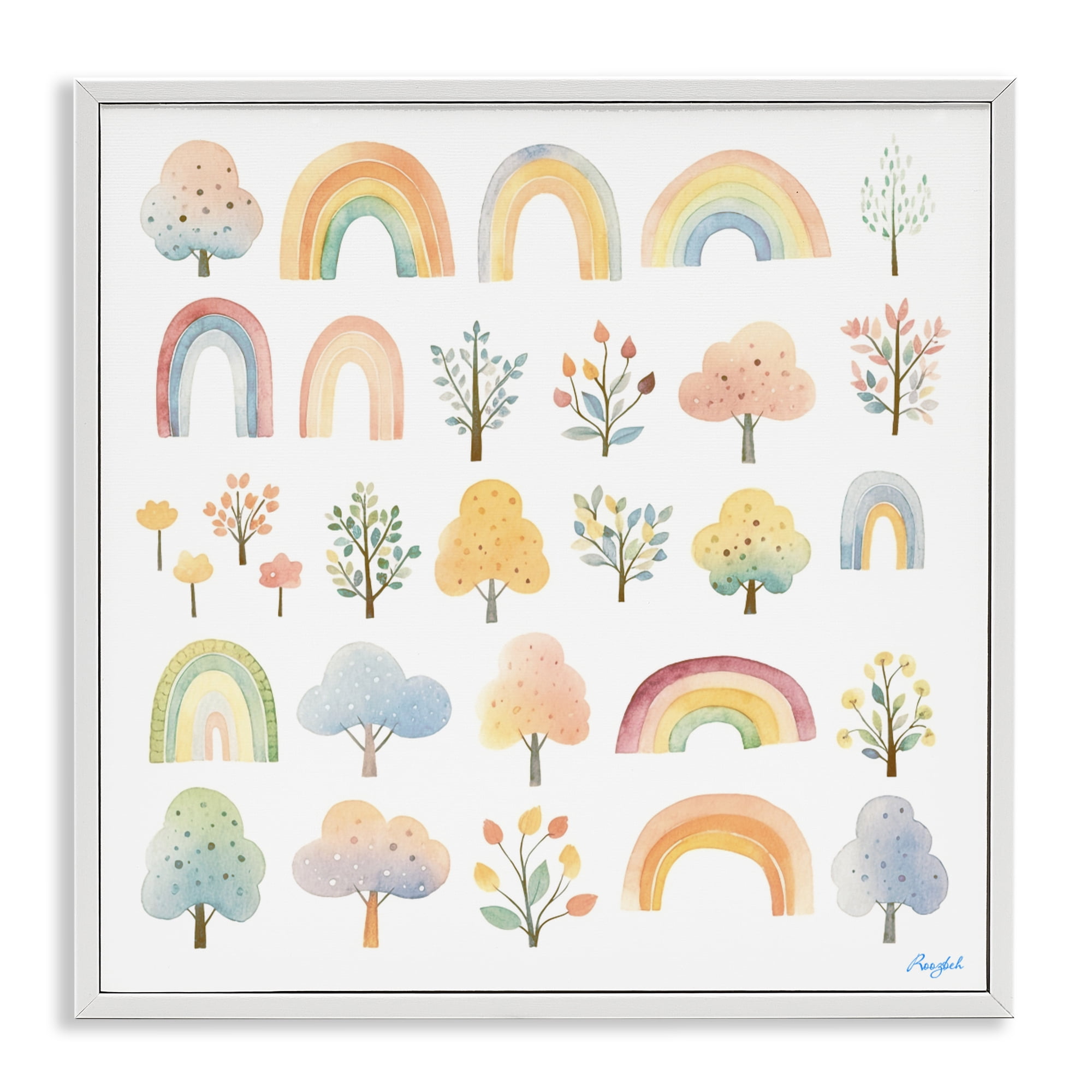 Stupell Industries Happy Rainbows & Foliage White Framed Giclee Art, design by Roozbeh