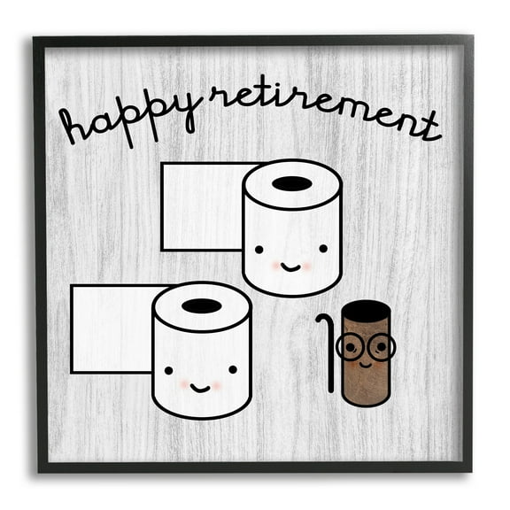 Stupell Industries Happy Retirement Witty Toilet Paper Grain Pattern Graphic Art Black Framed Art Print Wall Art, Design by Daphne Polselli