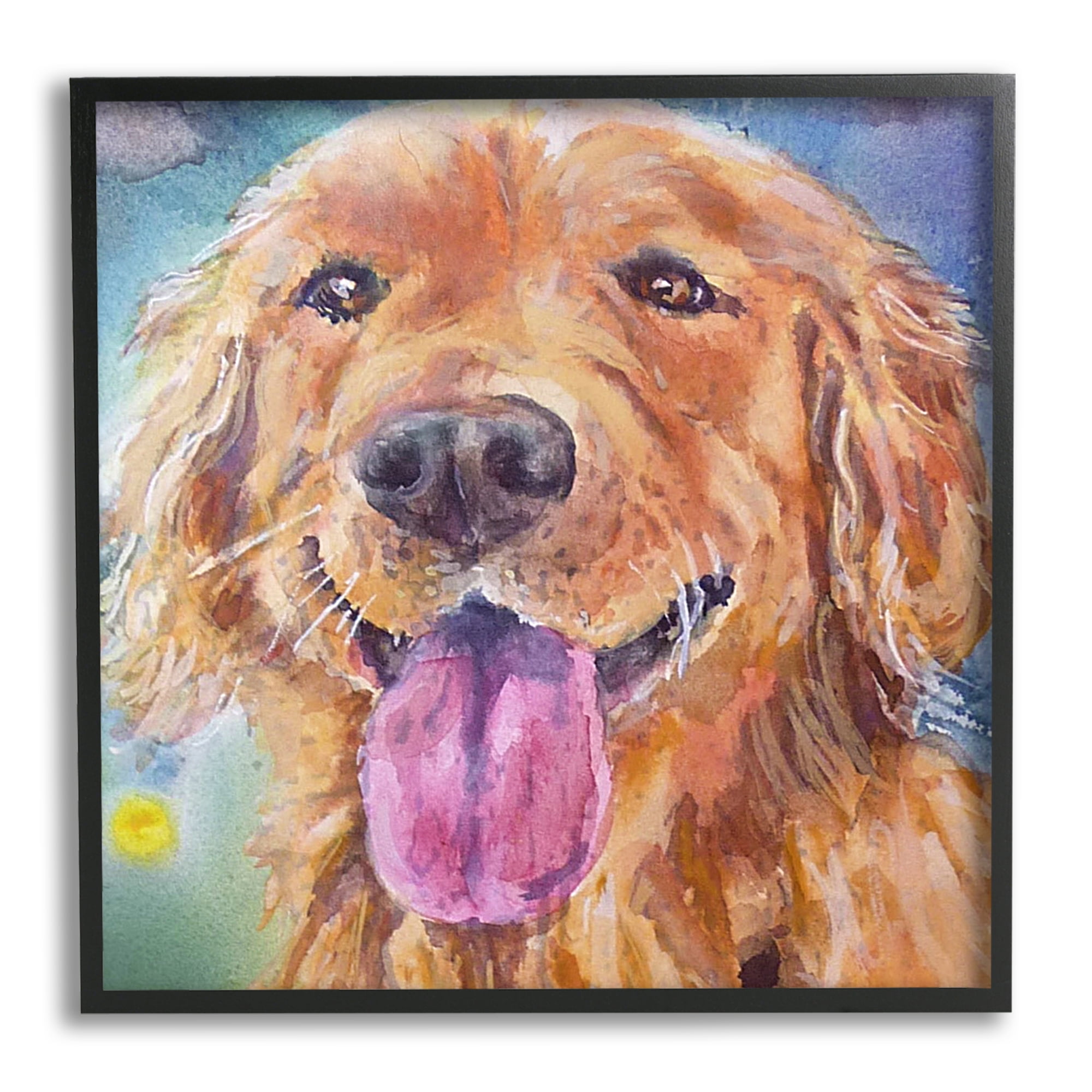 Stupell Industries Happy Retriever Dog Face Animals & Insects Painting Black Framed Art Print Wall Art, 17 x 17