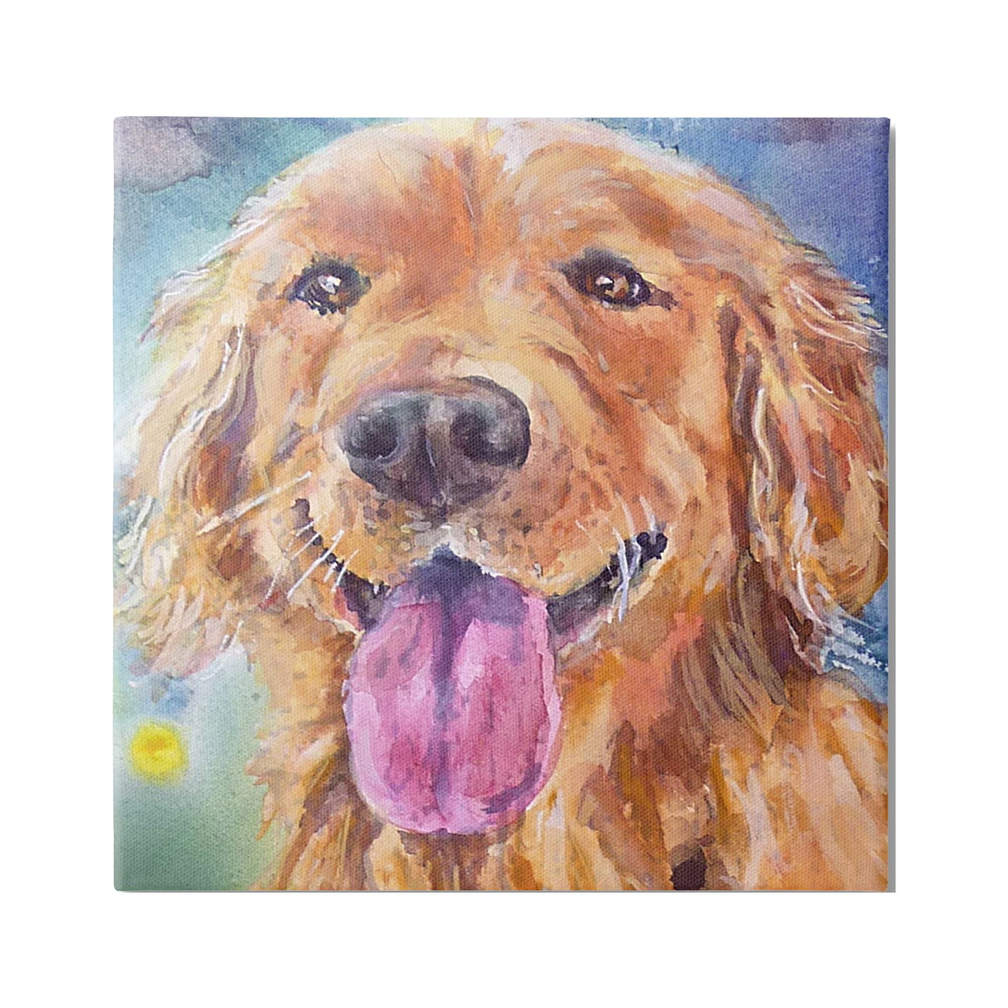 Stupell Industries Happy Retriever Dog Face Animals & Insects Painting Gallery Wrapped Canvas Print Wall Art, 36 x 36