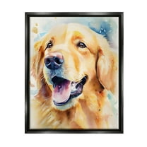 Stupell Industries Happy Retriever Portrait Animals & Insects Painting Black Floater Framed Canvas Art Print Wall Art, 17 x 21
