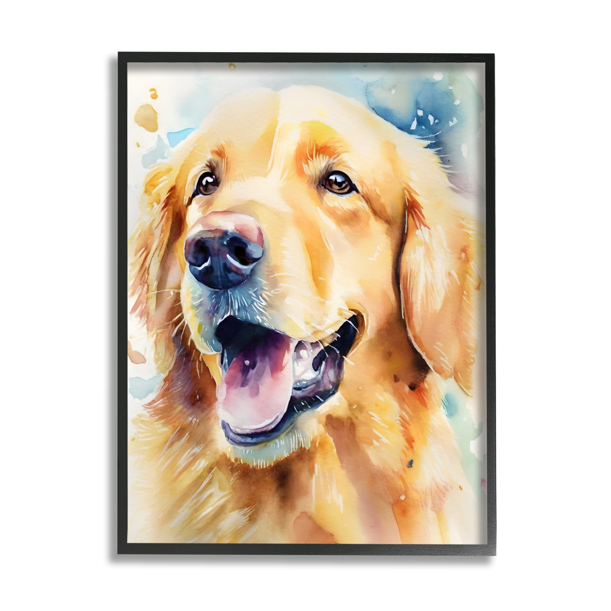 Stupell Industries Happy Retriever Portrait Animals & Insects Painting Black Framed Art Print Wall Art, 11 x 14