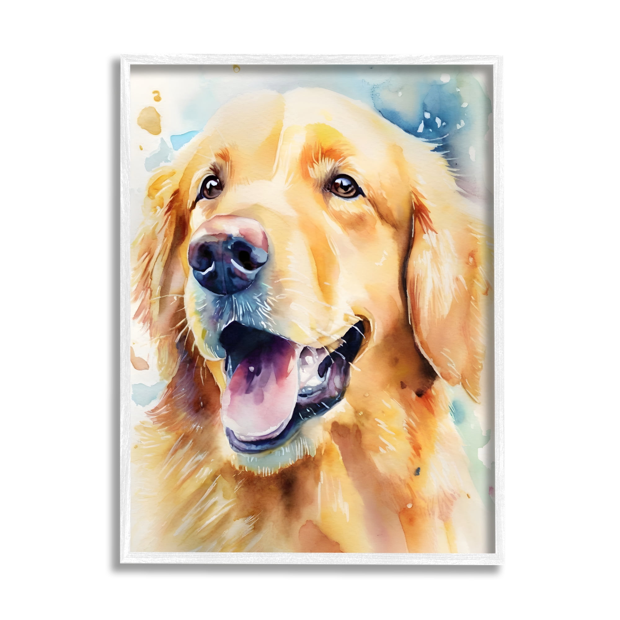 Stupell Industries Happy Retriever Portrait Animals & Insects Painting White Framed Art Print Wall Art, 16 x 20