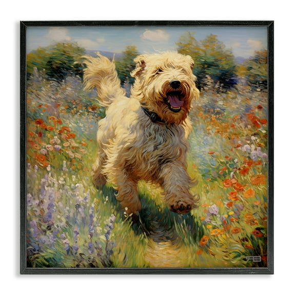 Stupell Industries Happy Running Terrier Dog Animals & Insects Painting Black Framed Art Print Wall Art, 24 x 24