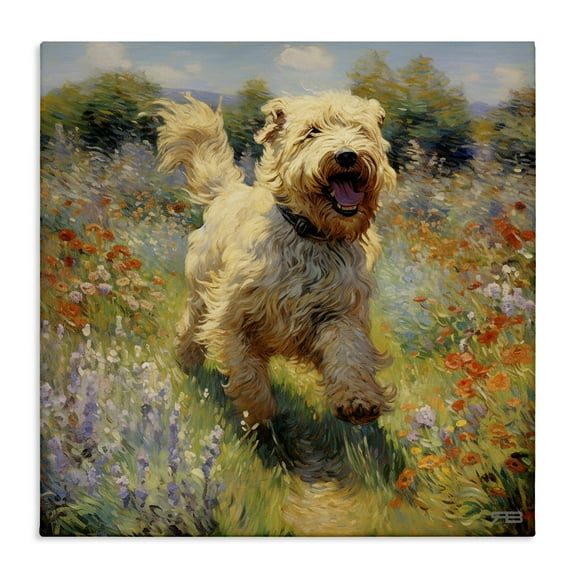 Stupell Industries Happy Running Terrier Dog Animals & Insects Painting Gallery Wrapped Canvas Art Print Wall Art, 17 x 17