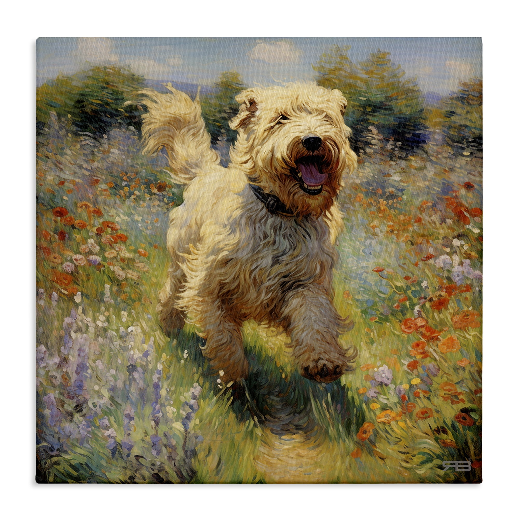 Stupell Industries Happy Running Terrier Dog Animals & Insects Painting Gallery Wrapped Canvas Art Print Wall Art, 24 x 24