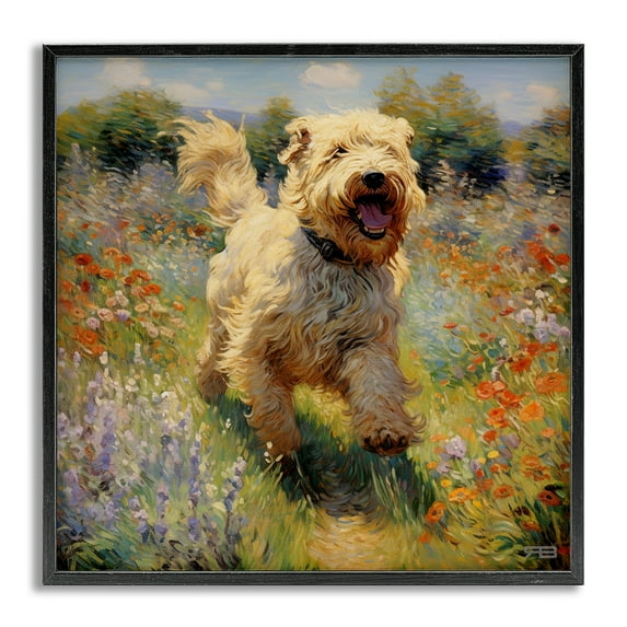 Stupell Industries Happy Running Terrier Dog Animals & Insects Painting Gray Framed Art Print Wall Art, 17 x 17