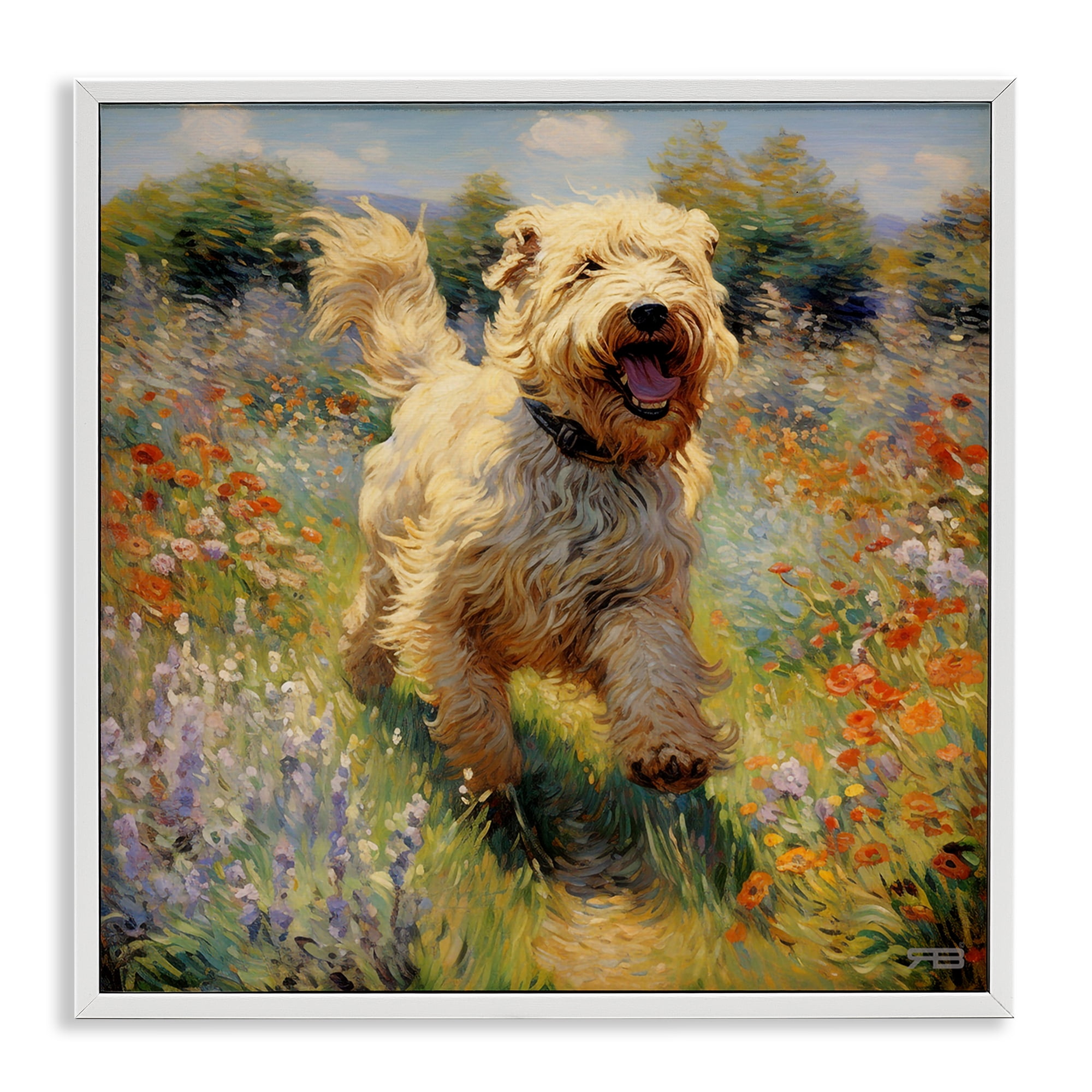 Stupell Industries Happy Running Terrier Dog Animals & Insects Painting White Framed Art Print Wall Art, 12 x 12