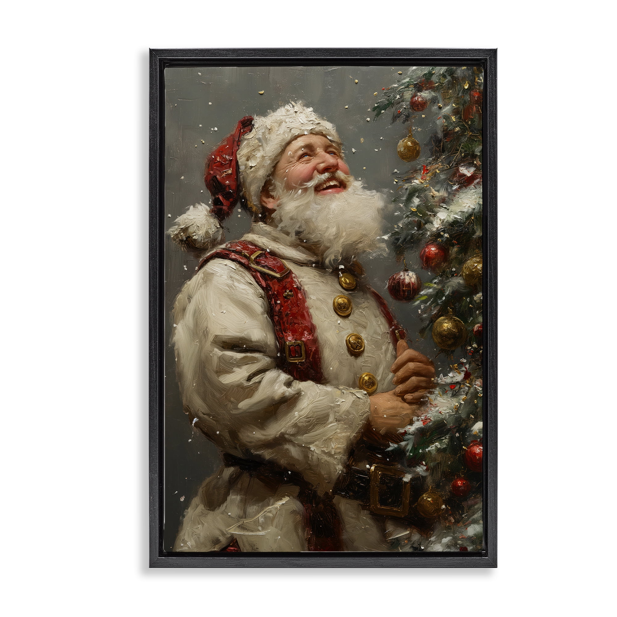 Stupell Industries Happy Santa & Tree Holiday Painting Black Floater Framed Art Print Wall Art, 17 x 25