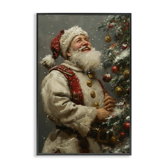 Stupell Industries Happy Santa & Tree Holiday Painting Black Framed Art Print Wall Art, 12 x 18
