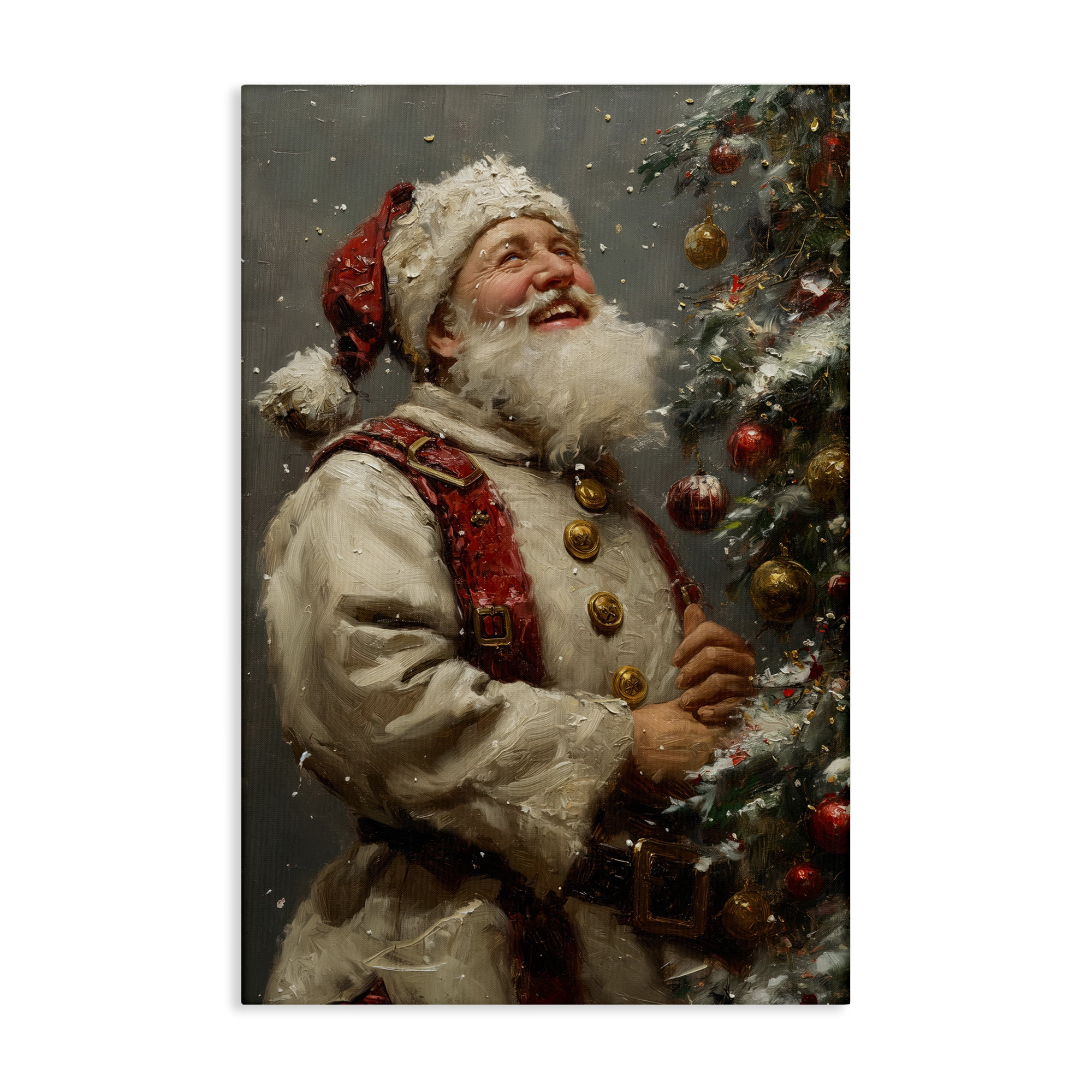 Stupell Industries Happy Santa & Tree Holiday Painting Gallery Wrapped Canvas Art Print Wall Art, 20 x 30
