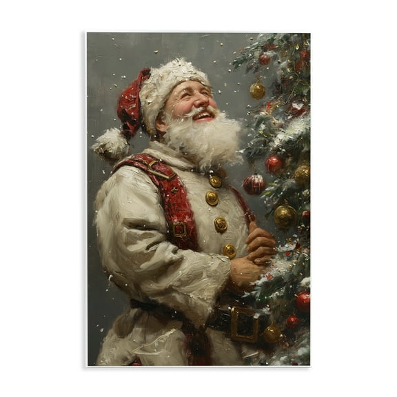 Stupell Industries Happy Santa & Tree Holiday Painting Unframed Art Print Wall Art, 10 x 15